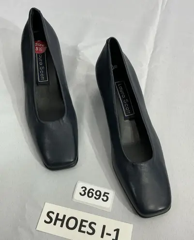 Laura Scott Womans Tiffany 5.5 M Blue Leather Slip On Heel Loafers NWOT