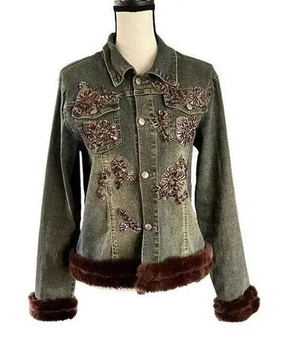 Spiegel Vintage Spiegle denim beaded and faux trim jacket. Size M