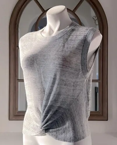 Veronica Beard Kellen Crewneck Cap-Sleeve Knit Twist Front Sweater, Size L $250