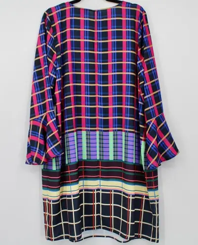Eloquii New Size 14 Plaid Printed Flare Sleeve Easy Shift Dress Long Sleeves