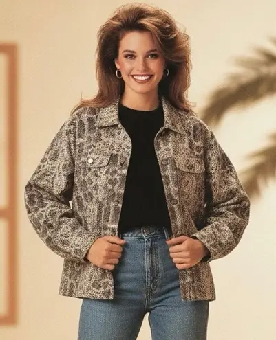 Vintage Villager Sport Snakeskin Jacket Womens M Brown 100% Cotton Retro 90s Size M