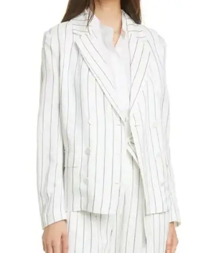 Equipment Gael Double Breasted Stripe Print Blazer white with Blue strips
