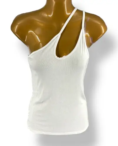 Enza Costa White Ribbed Asymmetrical Strap Tank Top Made in USA Size M Size M