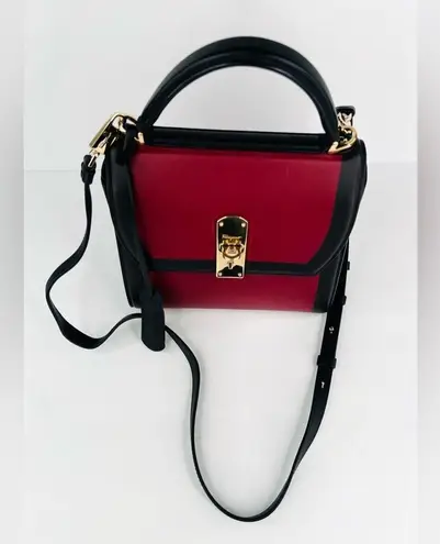 Salvatore Ferragamo Boxyz Top Handle Gancini Logo Two Tone Leather Shoulder Bag