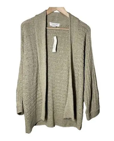 August Silk  Loose Knit Open 3/4 Sleeve Cardigan NWT Oatmeal Tan Neutral Capsule