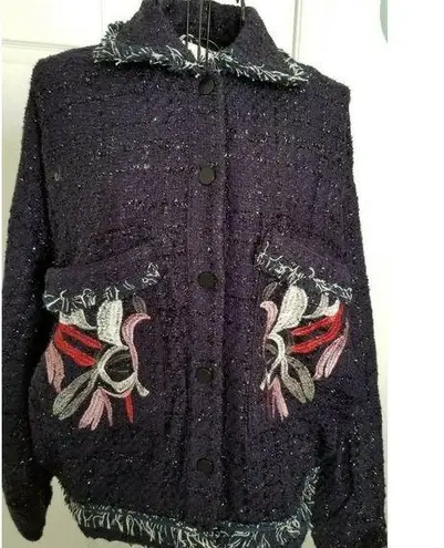Foxiedox Women's Dark Blue Jacket W/ Metallic Threads & Colorful Embroidery Sz M