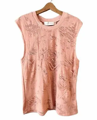 IRO Jeans Apie Top Crew Neck Burnout Tank Coral Orange Distressed Cotton Medium