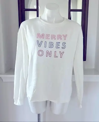 C&C California Holiday Sweatshirt Merry Vibes Only White Size M NWT