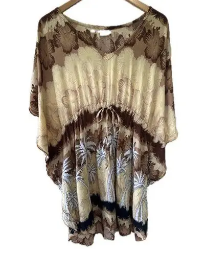 Coco Beach Hawaii Hawaiian Floral Hibiscus Tropical Earthy Swim Cover Up Dress Brown Size undefined
