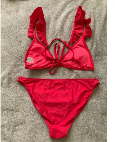 Sand Castle Bikini 2 Pc Women's XL Ruffle Tie Mid Rise Coral Pink Summer