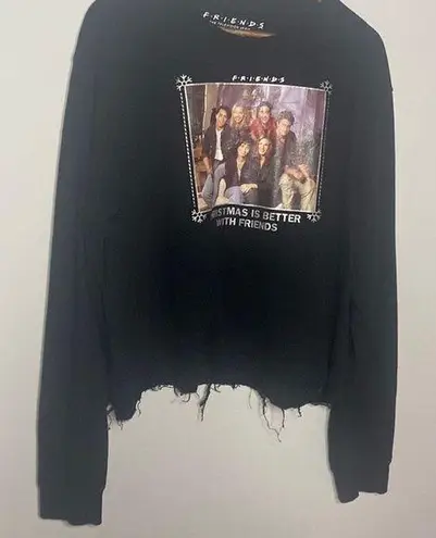 Ripple Junction Plus Size 2X Black Cropped Friends Christmas Sweater Raw Hem
