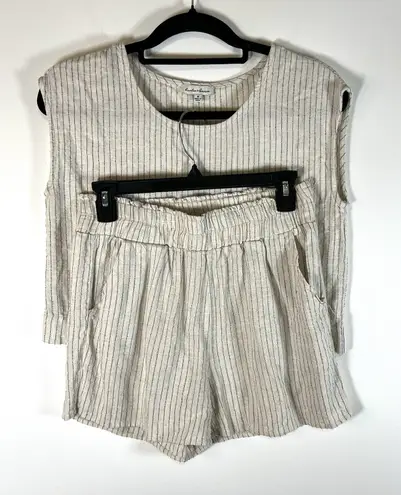 Hunter & Brown Linen Blend Shorts & Top Set Women's Size Small Beach Boho Tan