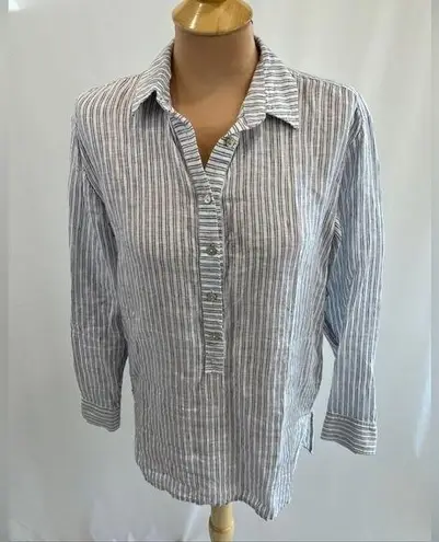 Roots Canada Blue & White Striped Linen Popover Shirt