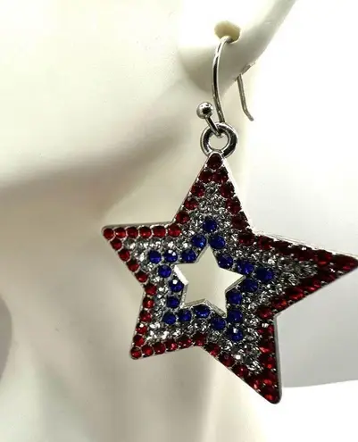 Patriotic red white and blue rhinestone star earrings