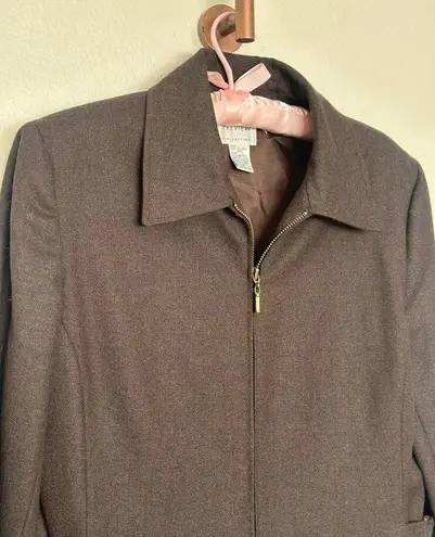 Vintage Preview Collection Brown Worsted Wool Utility Jacket Lined Brass Buckle Size 10