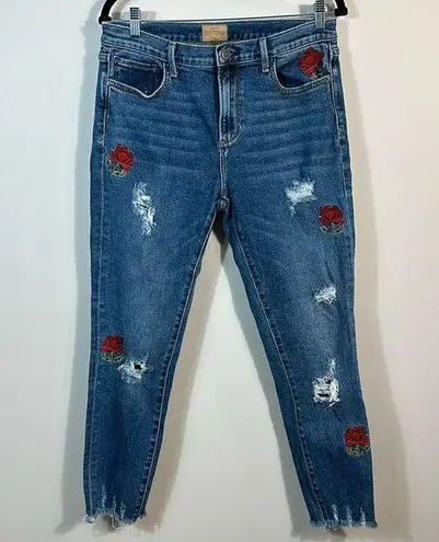 Driftwood Joyce Classic Fit W27 L27 Embroidered Floral Rose Distressed Raw Jeans