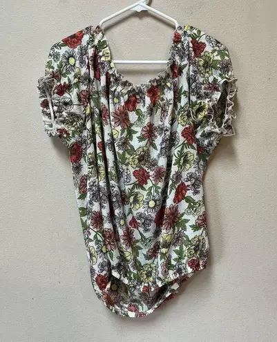 Planet Gold 2/$12 Women’s Plus Orange Floral Print Ruffle Loose Fit Blouse 1X