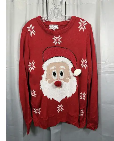 Poof New York Sweater Womens Medium Red Santa Ugly Christmas Pullover 3D Pom Pom