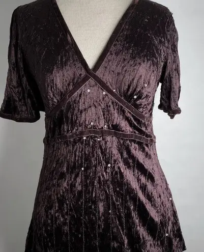 Crushed Velvet Cool Brown Witchy Cap Sleeve V