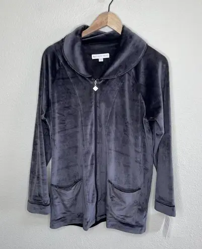 Eileen West Charcoal Gray Velvet Short Zip Robe Size S/M Sleepwear