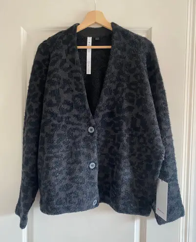 Lululemon Wool-Blend Jacquard Cardigan M Leopard Grey Black KLGB New