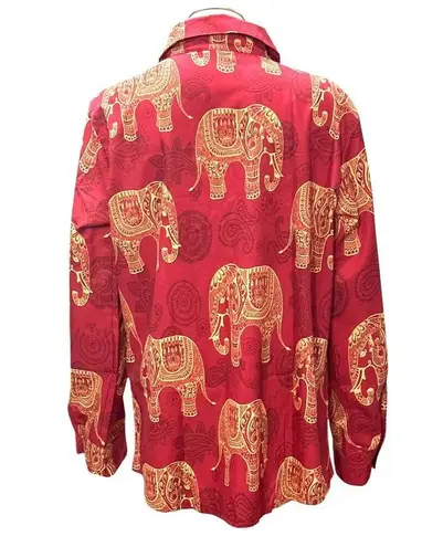 Vintage Red Elephant Print Long Sleeve Button Up Shirt Size Large Stylish Travel
