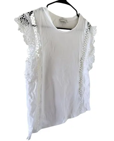 Sandro Paris White Lace Trim Womens Blouse
