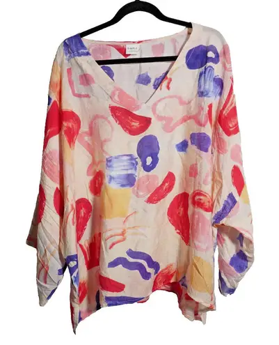 Suzanne Betro 3X Colorful Flowy Boho Tunic Top V Neck Cotton Blend Lightweight