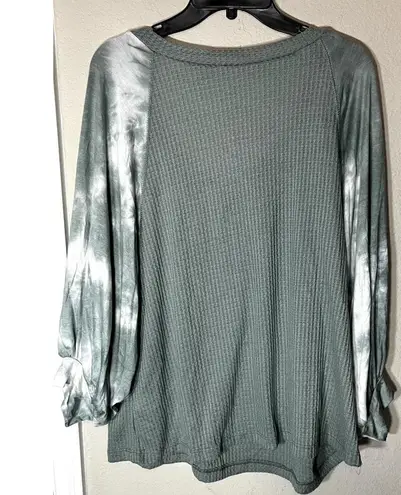 White Birch  Top Womens Waffle Knit Thermal Green Top Doman Sleeve sz L