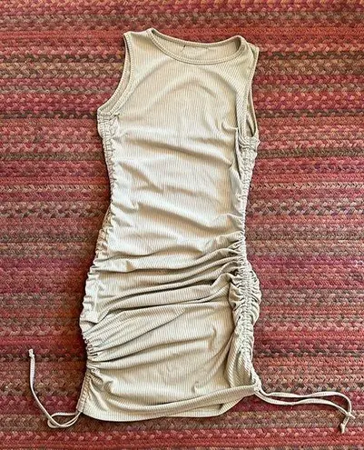 LIGHT GREEN BASIC RIBBED RUCHED TIE BOTTOM TANK DRESS