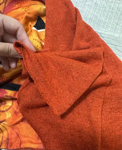 Onque Casual Halloween Top S Black Cat Pumpkin Witch Hat Rhinestone Tunic Orange