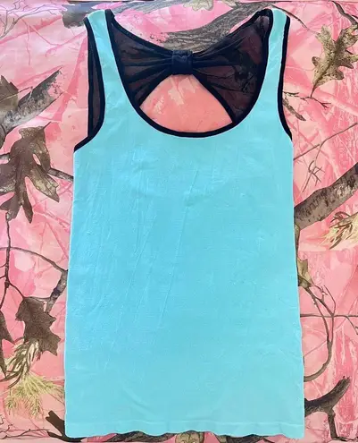y2k vintage turquoise blue mesh bow open back tank top