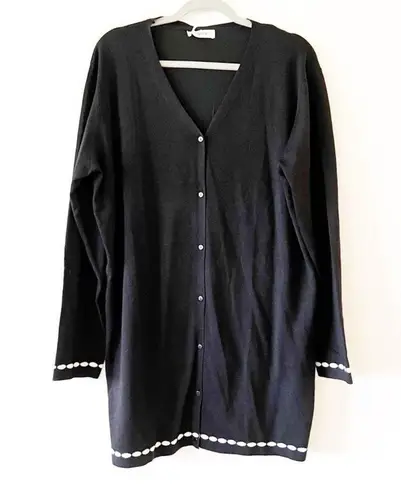 Grace Karin Black Cardigan Tunic Sweater With White Trim