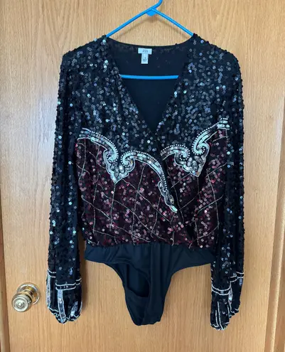 River Island Sequin Black Bodysuit