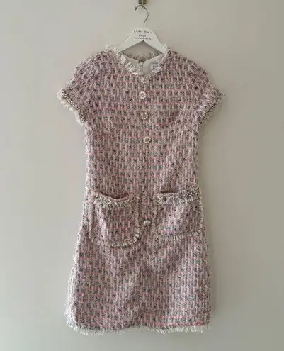 Mac Duggal Pink Cap Sleeve Floral Button Down Pink Shift Dress XS