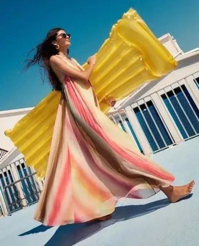 Scotch & Soda Pleated Braided Tassel Ombre Tank Maxi Dress Womens 40 US 8