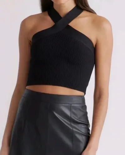 Quince NWT Women's Cropped Halter Ribbed Sweater Knit Tank in Black sz XS