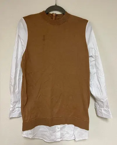 STAUD Women’s Mixed media shirt dress XS Brown