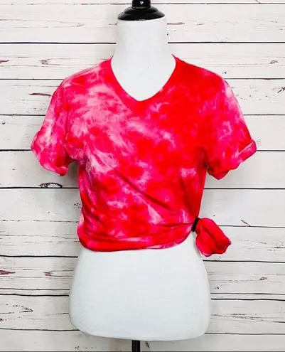 Vibrant Red & Pink Marble Tie Dye Festival T-Shirt Unisex Size Small