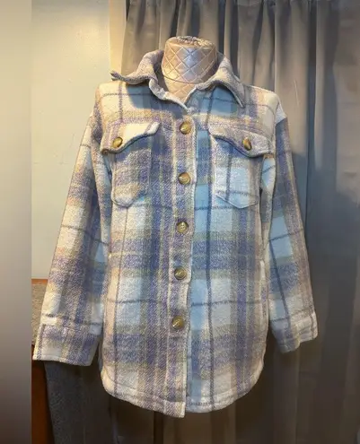 Avec Les Filles Womens Plaid Shirt Jacket Shacket Brown Lavender Large