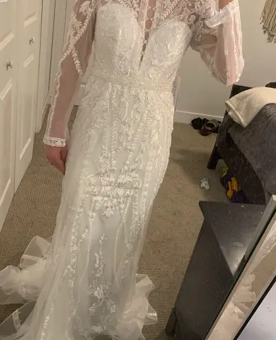 Azazie Mermaid Scoop Tulle Chapel Train Wedding Dress