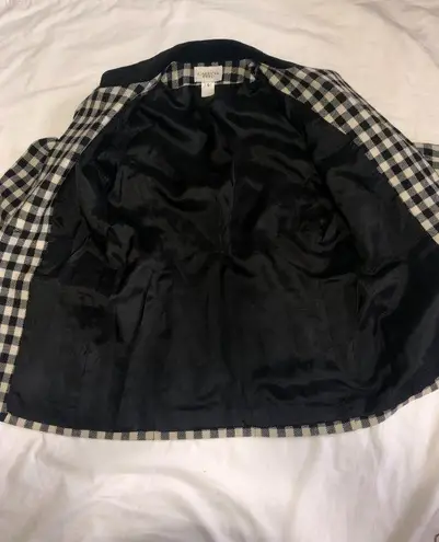 Carroll Reed Size 6 Blazer Black Jacket White Check Suede Collar Wool USA FLAWED