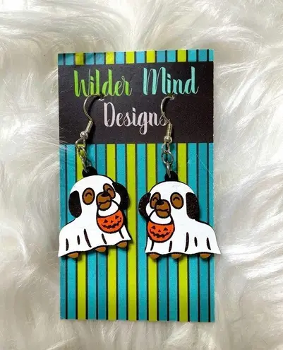 Halloween Dog Ghost Pumpkin Jack O Lantern Dangle Earrings