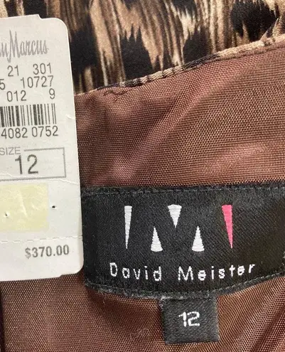 David Meister silk leopard dress, NEW ladies strapless midi cocktail with scarf