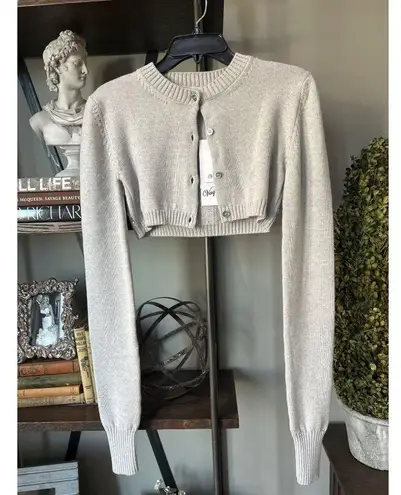 VAQUERA Cropped Knit Sequin Back Cardigan Grey Womens Size XS Silver
