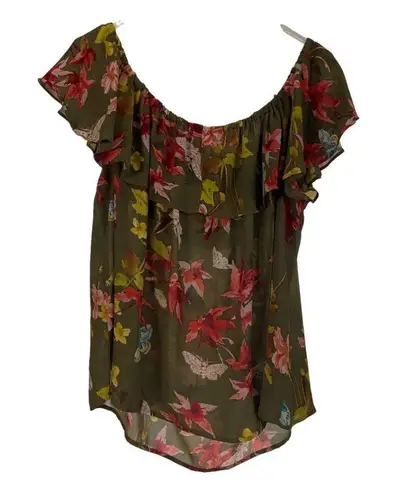 Maeve Anthropologie Fall Moth Leaves Ruffle Off Shoulder Floral Blouse Large