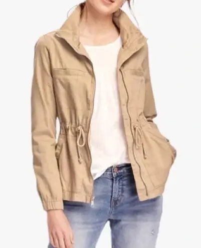 VINTAGE Mossimo Supply Beige Utility Jacket Spring Summer Light Layer Hood Tan Size XL