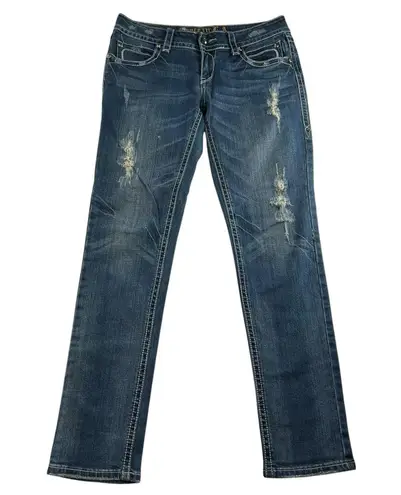 GRACE IN LA Jrs 11 Jeans Low Rise Straight Leg Denim Stretch Grunge Festival