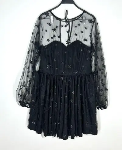 Lirika Matoshi Sz XL Teuta Tulle Dress Star Embellished in Black