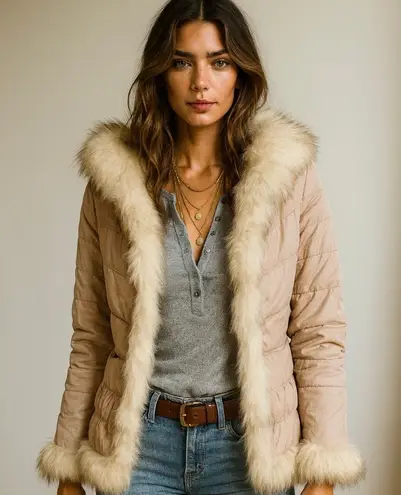 Penny Lane Fur Lined Puffer Coat Y2K Bratz Small Pink